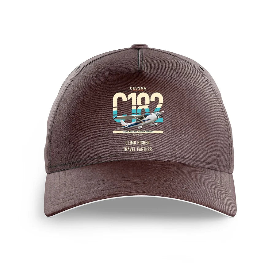 Cessna 182 Skylane design on brown printed hat