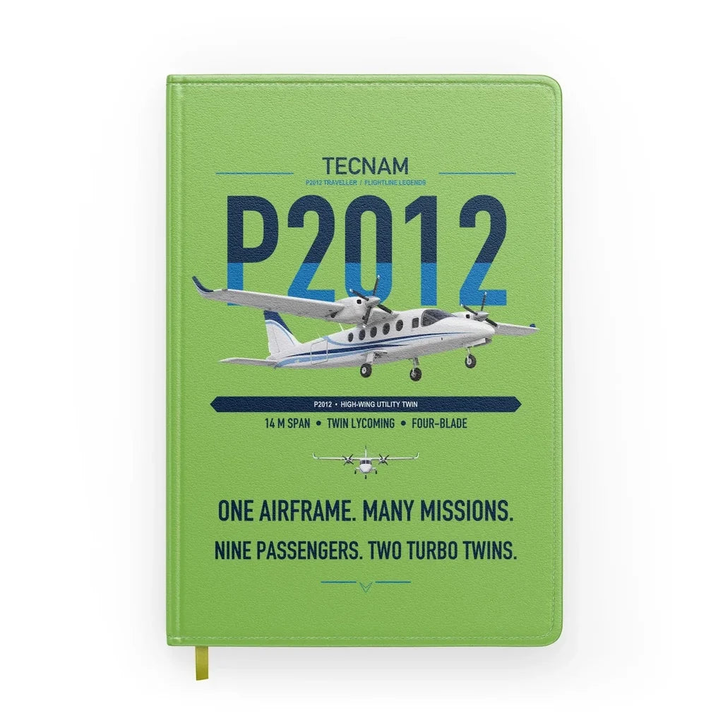 Tecnam P2012 Traveller design on light green notebook