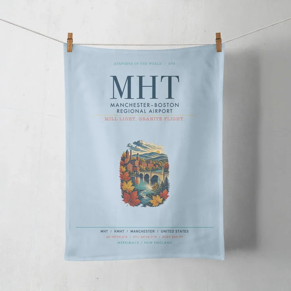 Manchester–Boston Regional Airport (MHT) design on light blue towel