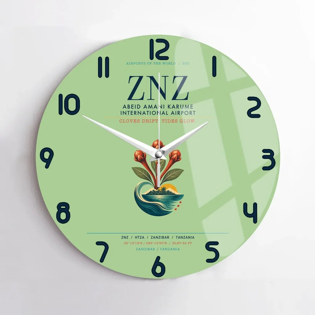 Abeid Amani Karume International Airport (ZNZ) design on light green no frame wall clock