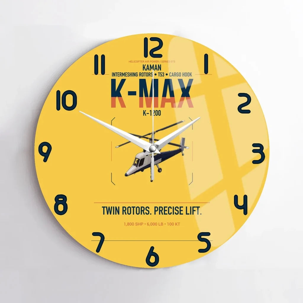 Kaman K-1200 K-MAX design on yellow no frame wall clock