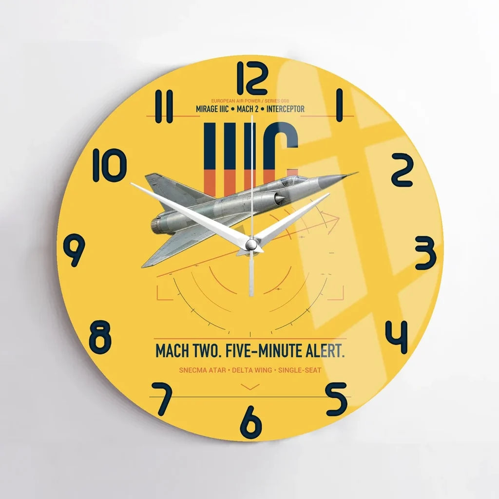 Dassault Mirage IIIC design on yellow no frame wall clock