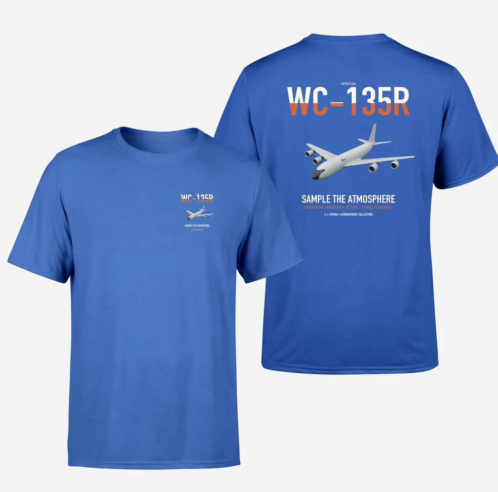 WC-135R Constant Phoenix design on blue double-side t-shirt, double-side print