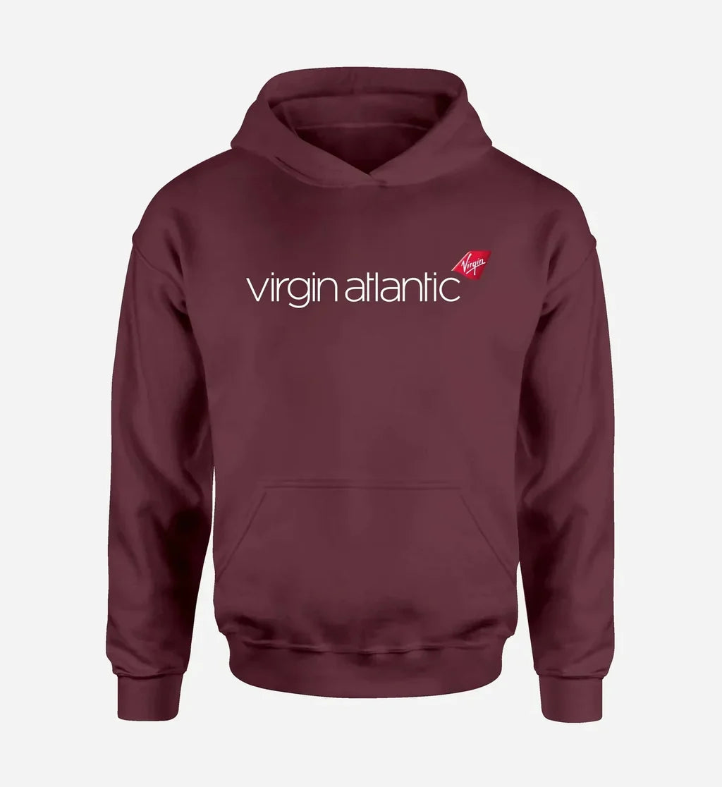 Virgin Atlantic Airlines logo printed on dark red hoodie