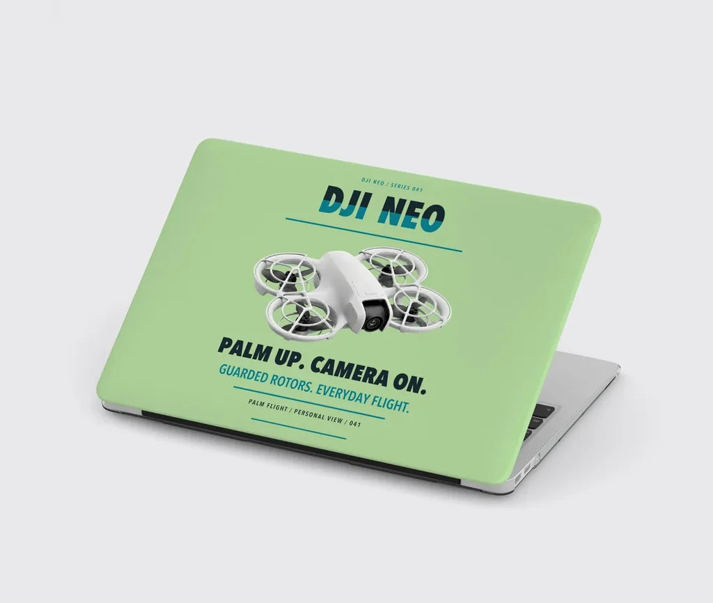 DJI Neo design on light green MacBook case