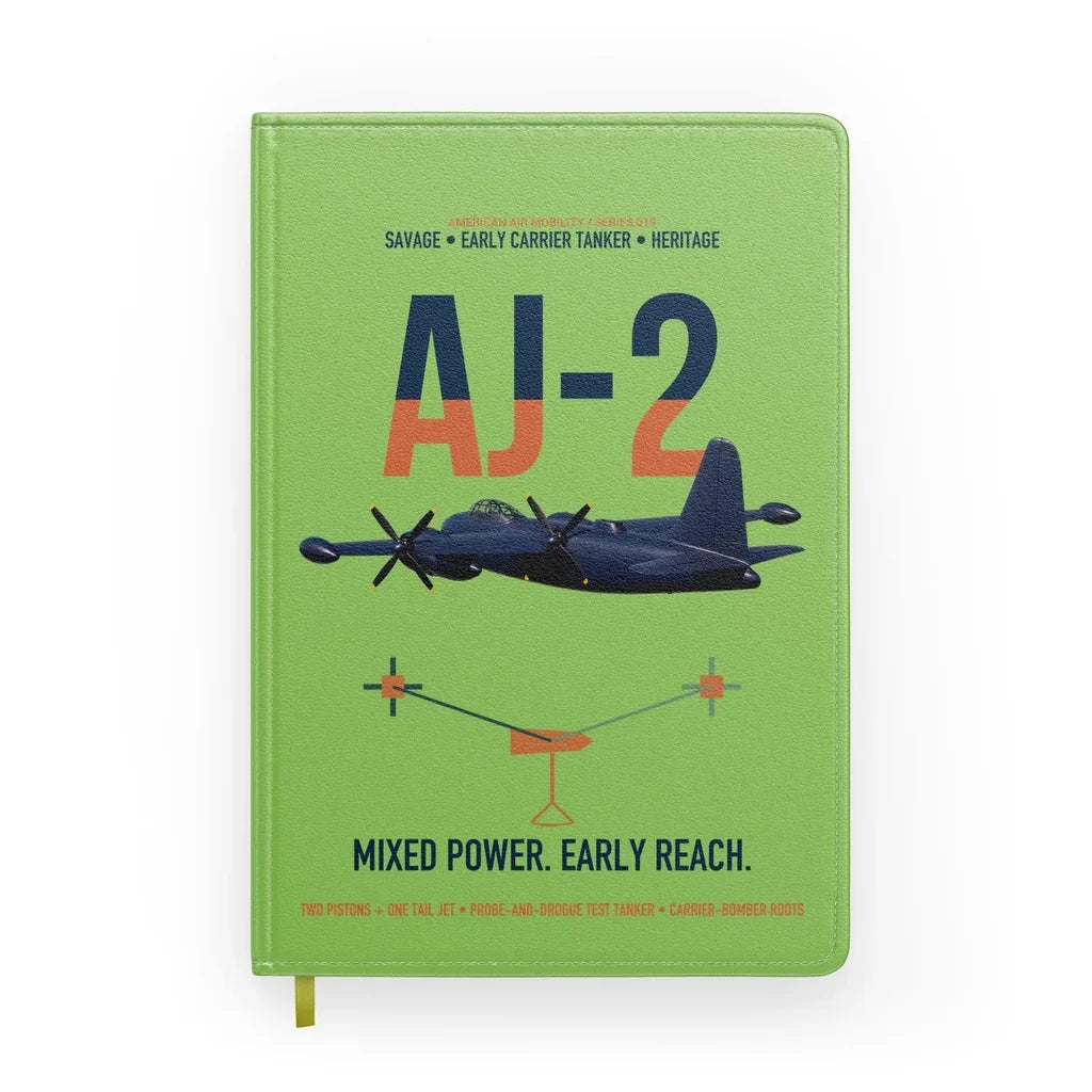 AJ-2 Savage Tanker design on light green notebook