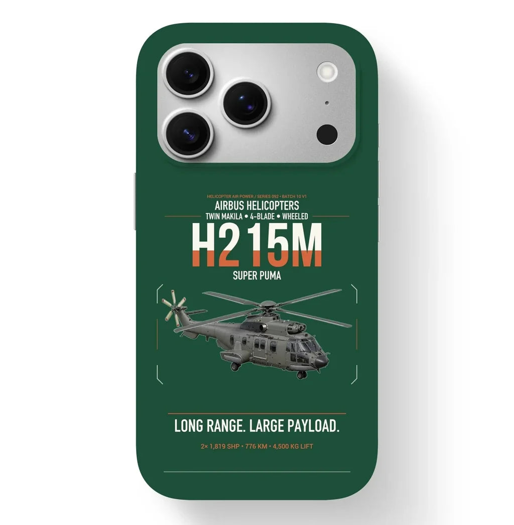 Airbus H215M design on dark green magsafe iphone case, for iPhone 17 Pro