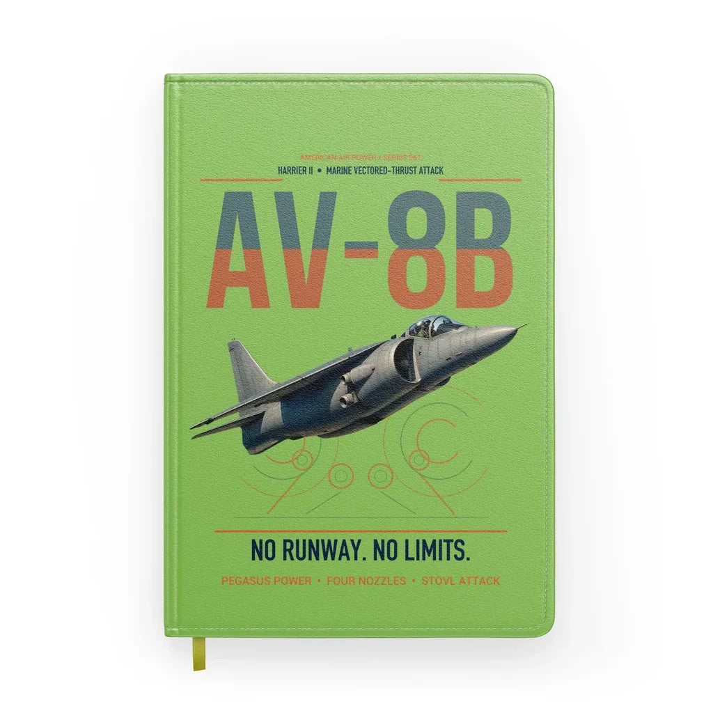 AV-8B Harrier II design on light green notebook