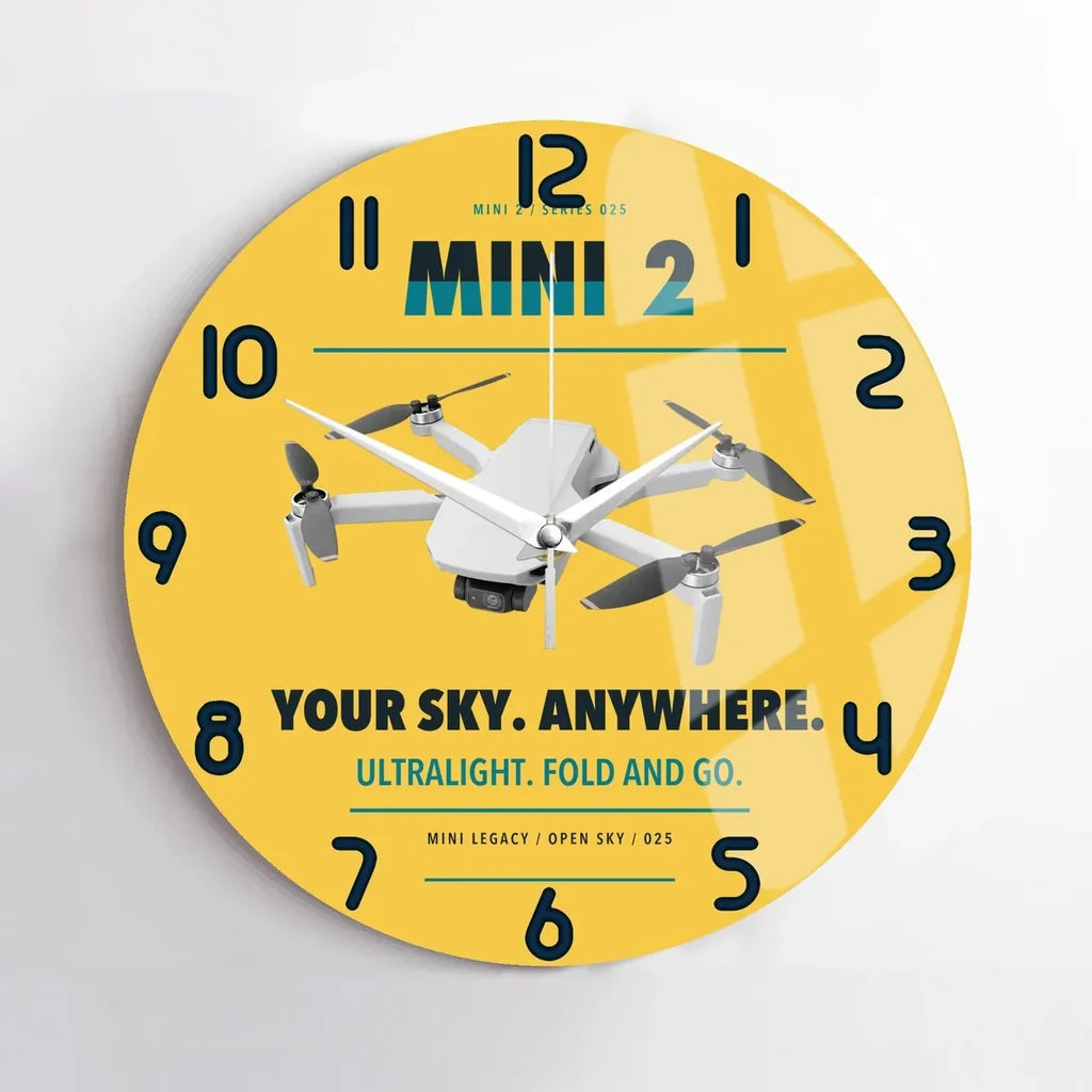 DJI Mini 2 design on yellow no frame wall clock