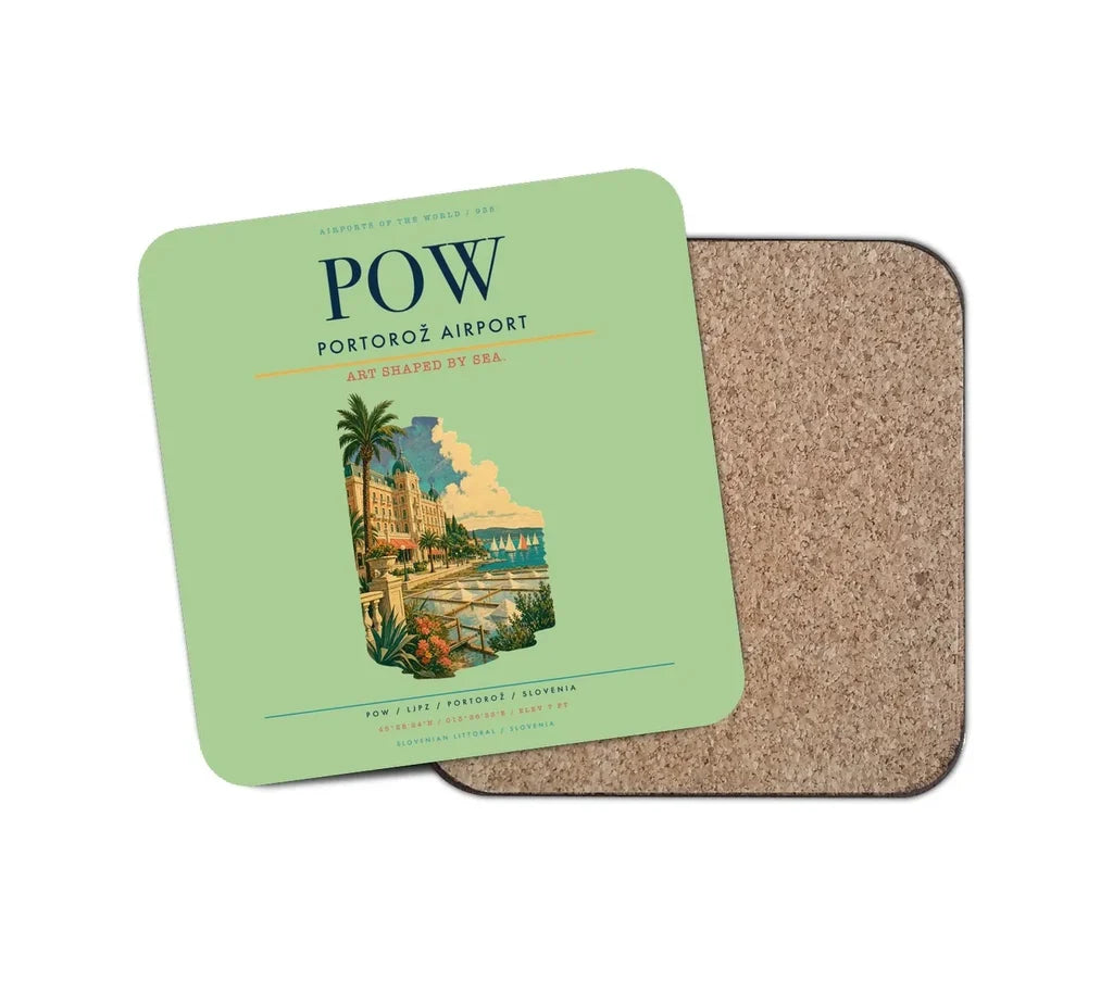Portorož Airport (POW) design on light green 1 piece coaster