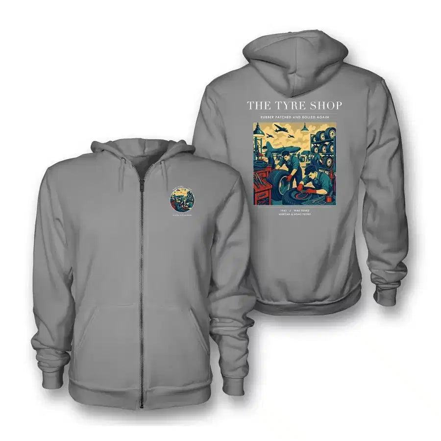 VINTAGE G4535 - The Tyre Shop - Premium Zipped Hoodie design on gray