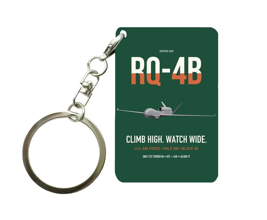 RQ-4B Global Hawk design on dark green designed key chain, double-side print