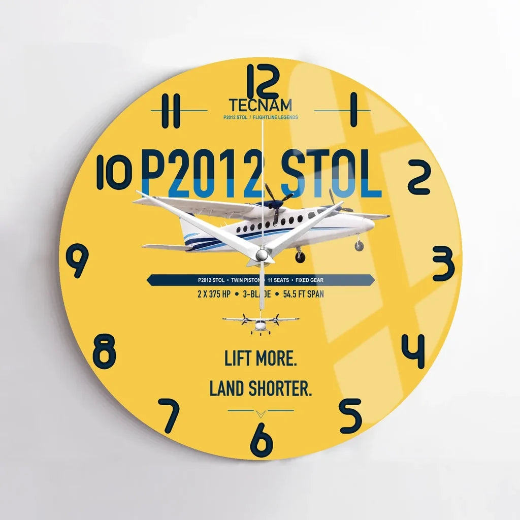 Tecnam P2012 STOL design on yellow no frame wall clock