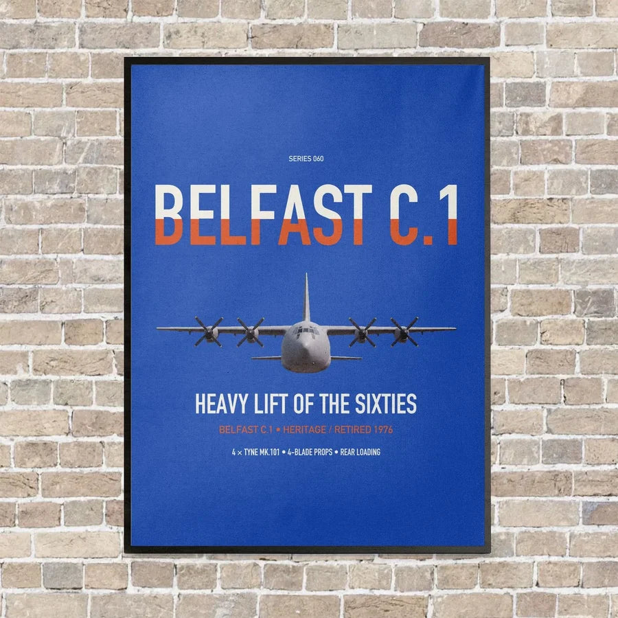 Short Belfast C.1 vertical canvas print - framed - blue background