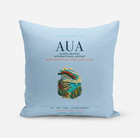 Thumbnail for Queen Beatrix International Airport (AUA) design on light blue pillow