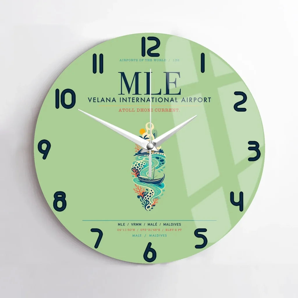 Velana International Airport Malé (MLE) design on light green no frame wall clock