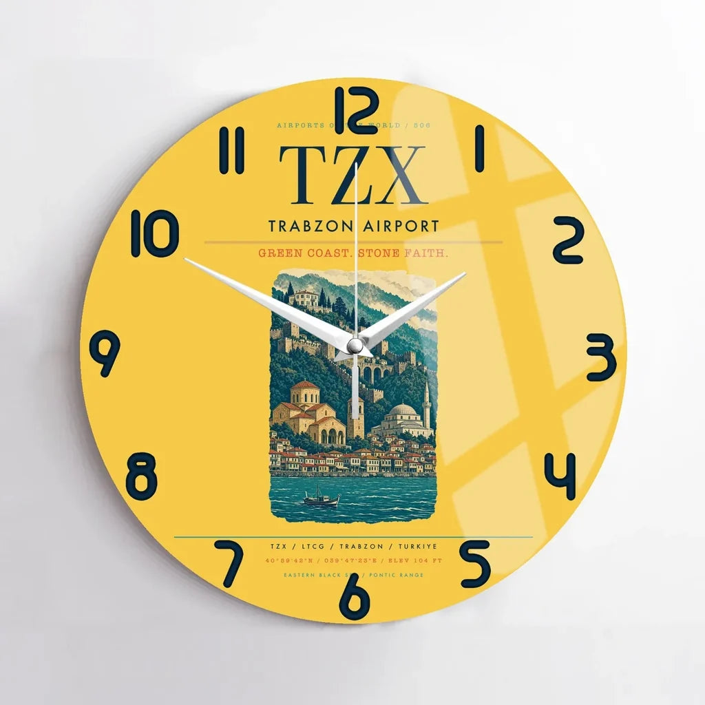Trabzon Airport (TZX) design on yellow no frame wall clock