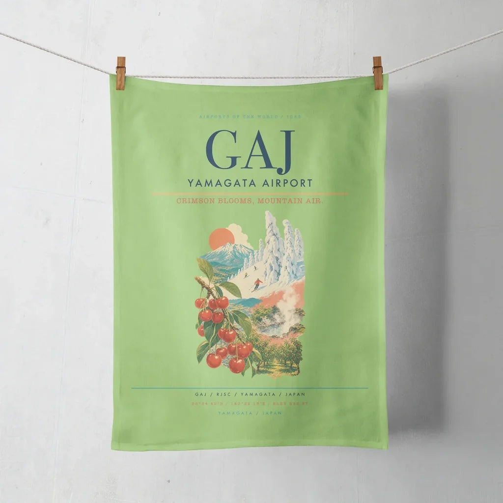 Yamagata Airport (GAJ) design on light green towel