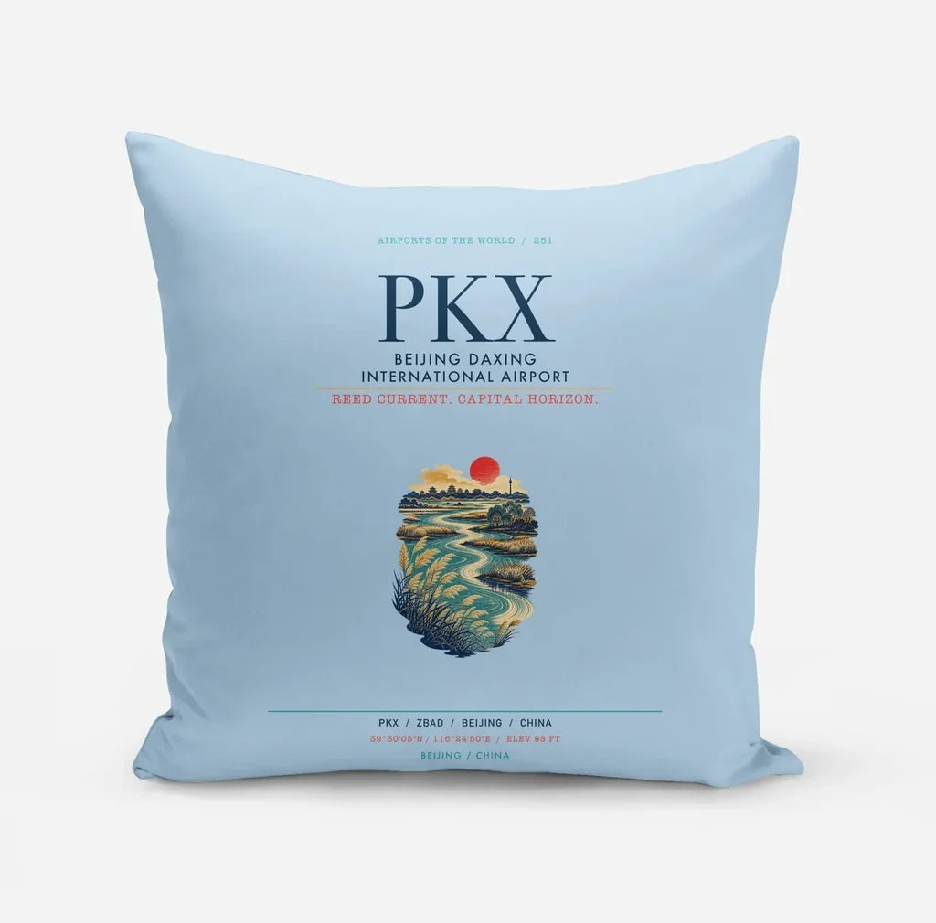 Beijing Daxing International Airport (PKX) design on light blue pillow