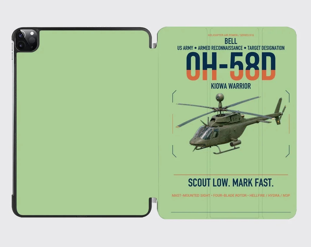 Bell OH-58D Kiowa Warrior design on light green ipad tablet case
