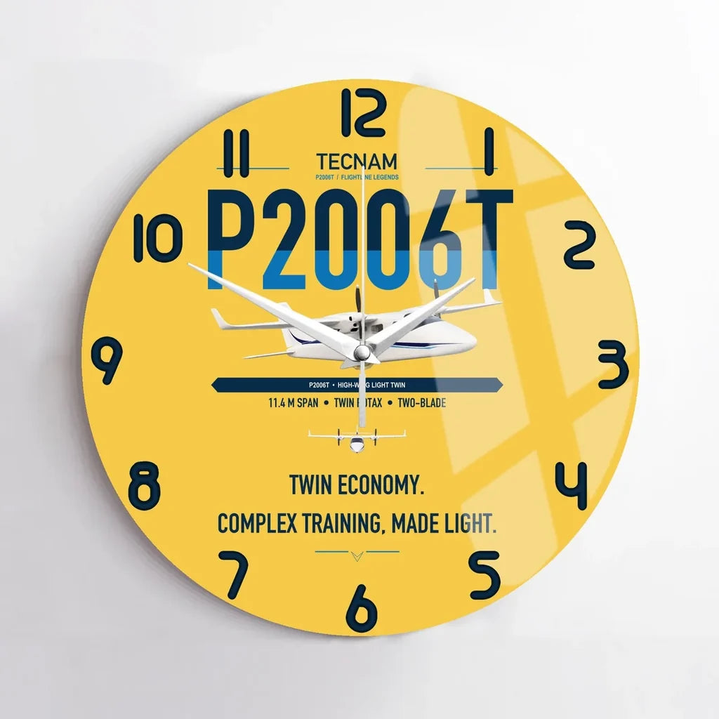Tecnam P2006T design on yellow no frame wall clock