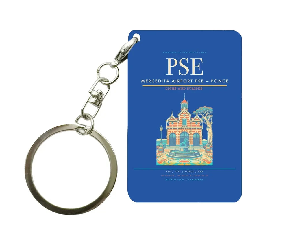 Mercedita Airport (PSE) design on blue key chain