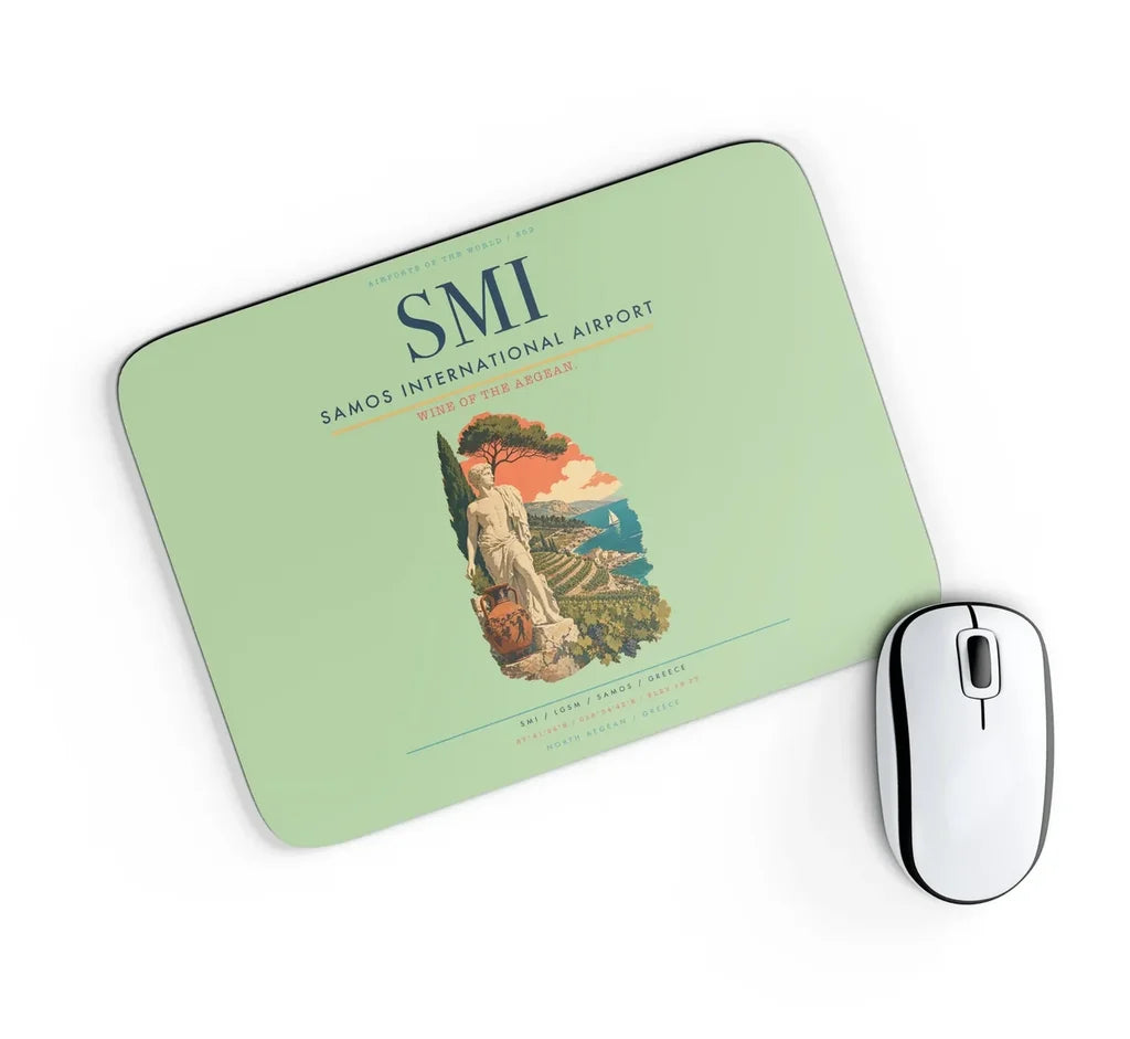 Samos International Airport (SMI) design on light green rectangle mouse pad