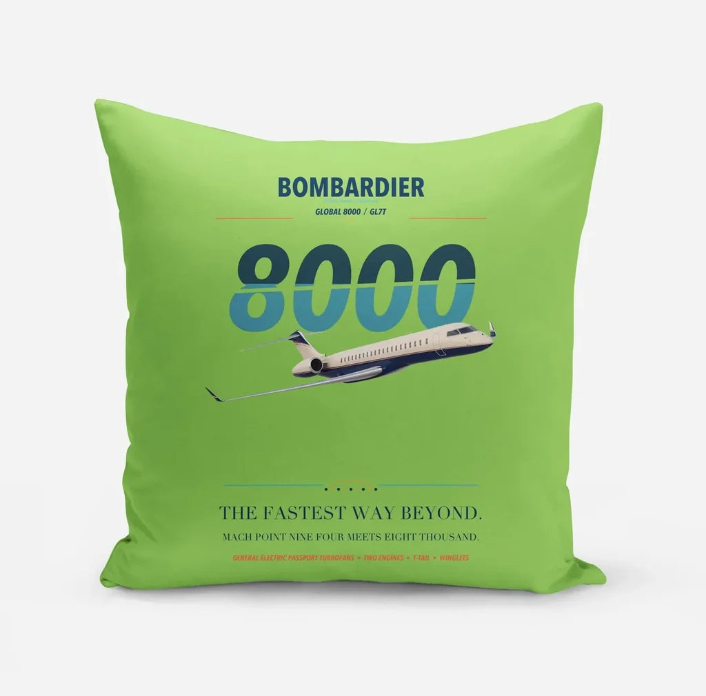 Bombardier Global 8000 design on light green pillow