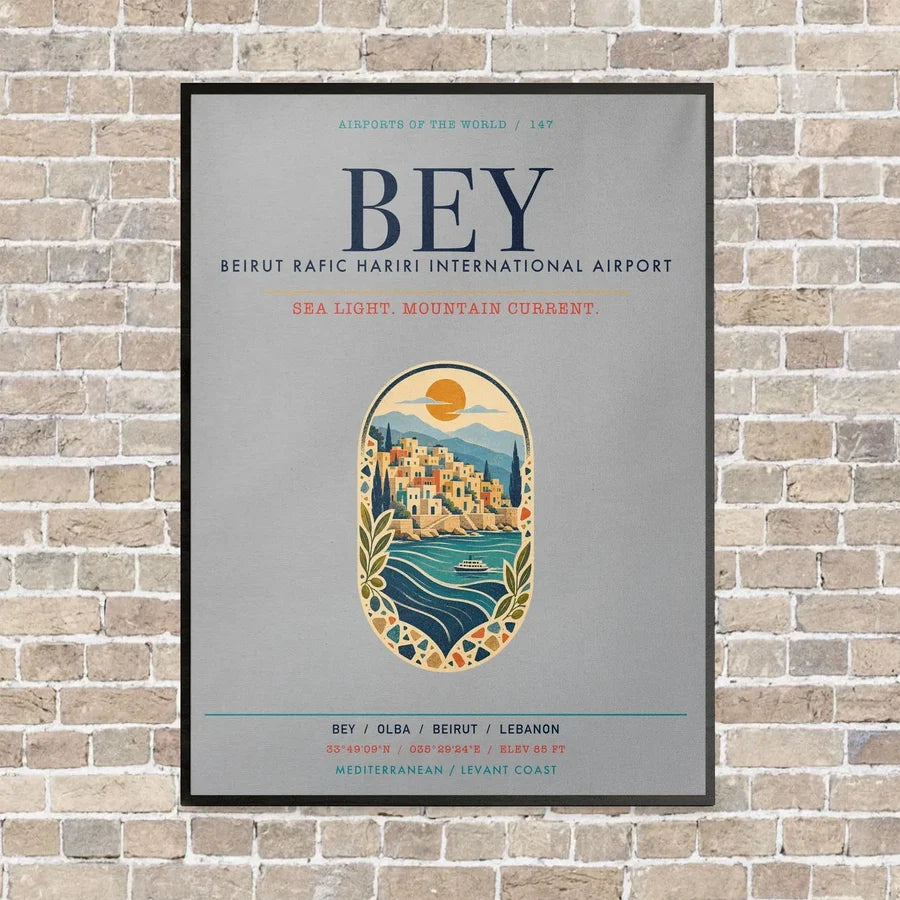 Beirut Rafic Hariri International Airport BEY vertical canvas print - framed - light gray background