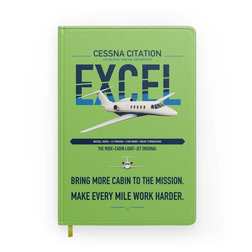 Cessna Citation Excel design on light green notebook