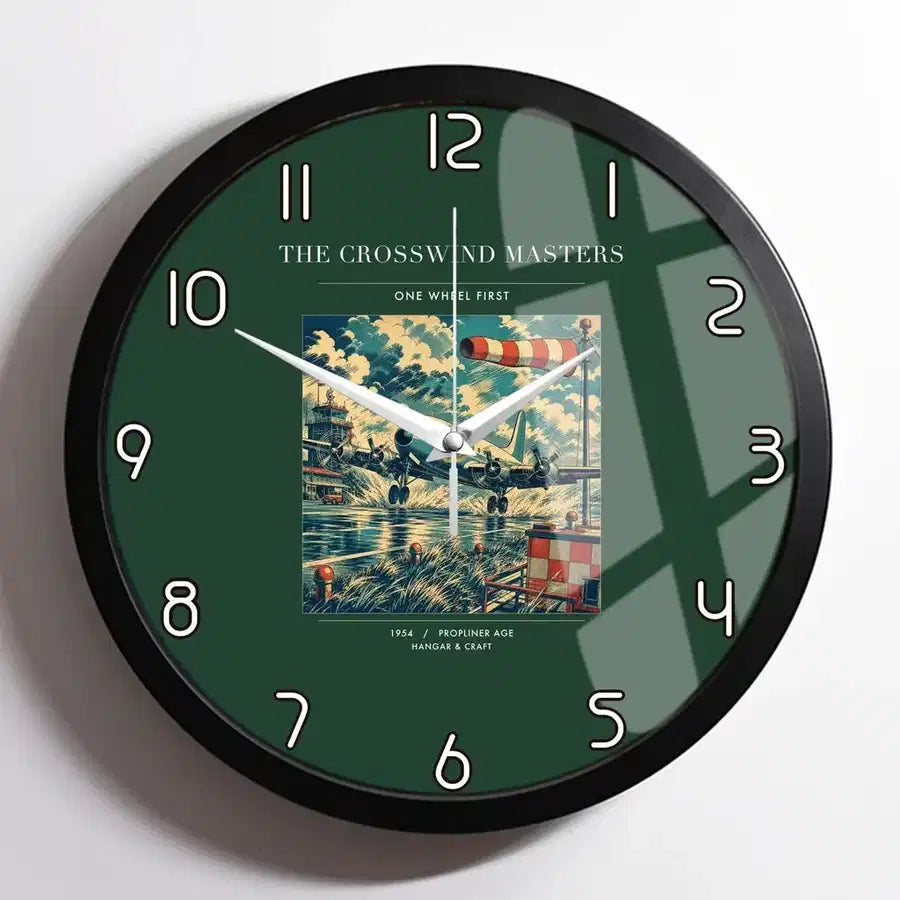 VINTAGE G4109 - The Crosswind Masters - Designed Wall Clocks design on darkgreen framed