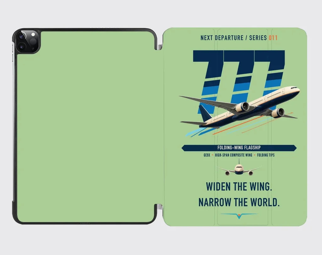 Boeing 777-9 design on light green ipad tablet case