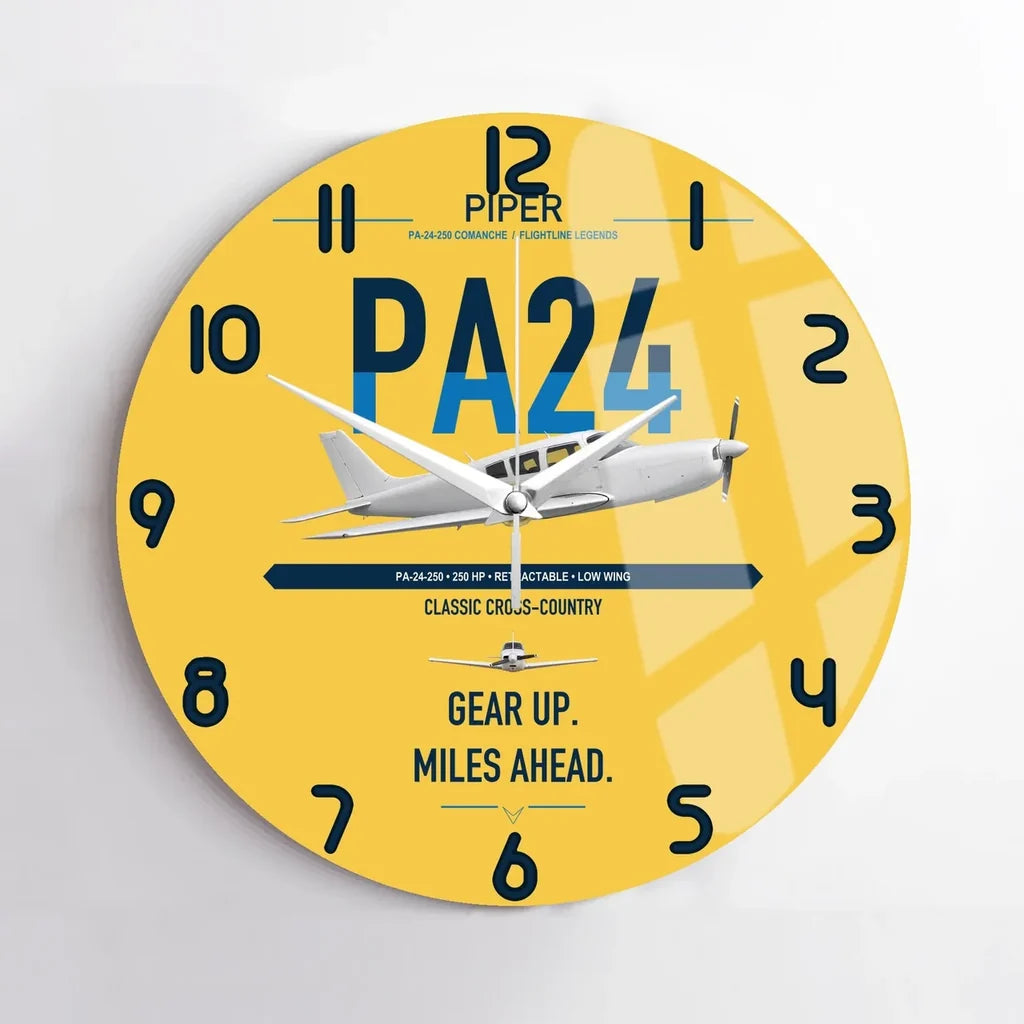 Piper PA-24-250 Comanche 250 design on yellow no frame wall clock