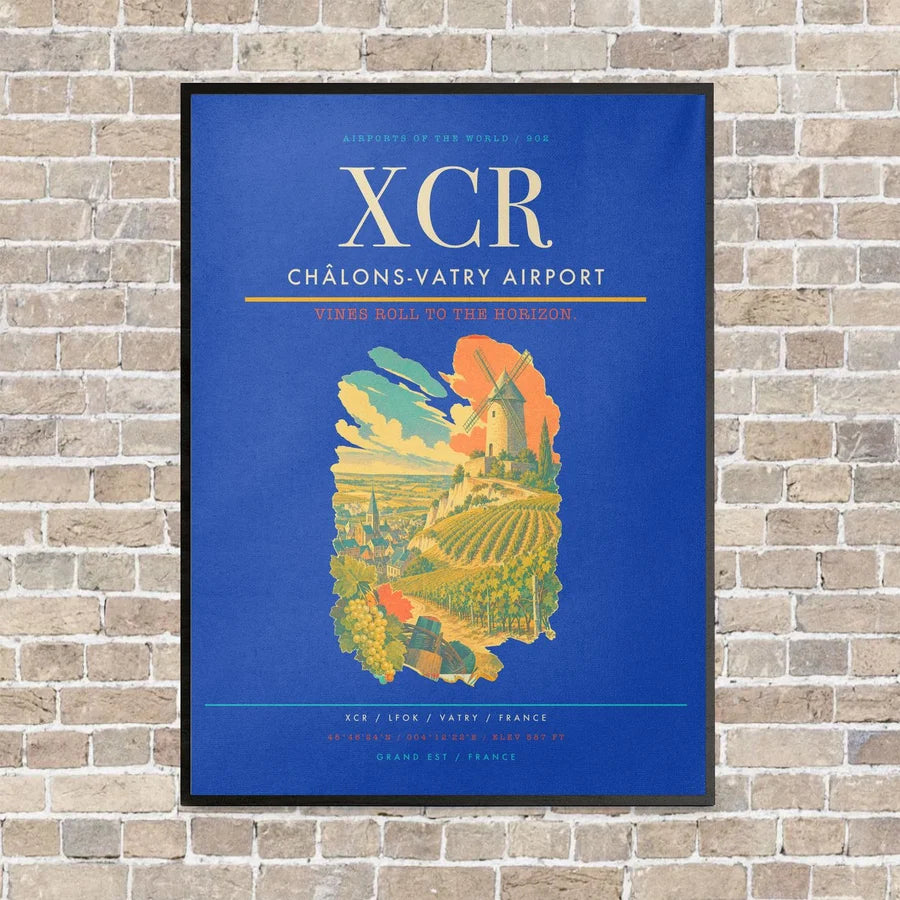 Châlons-Vatry Airport XCR vertical canvas print - framed - blue background