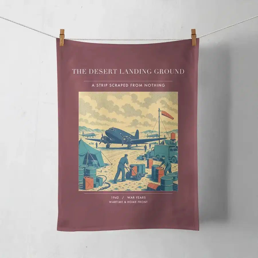 VINTAGE G4517 - The Desert Landing Ground - Designed Towels design on darkred