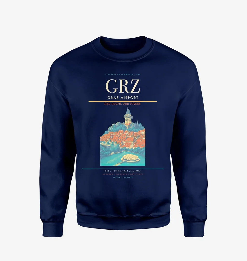 Graz Airport (GRZ) design on navy blue sweatshirt