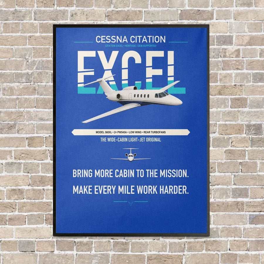 Cessna Citation Excel vertical canvas print - framed - blue background