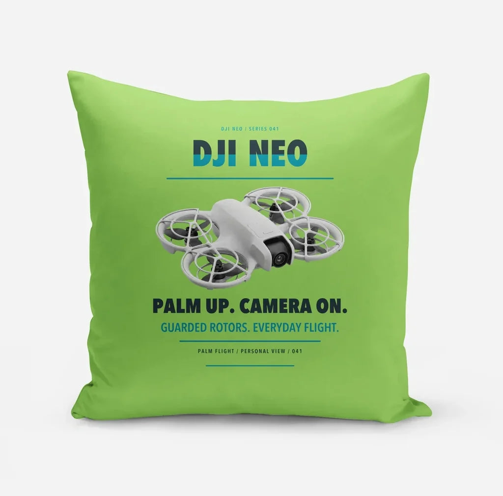 DJI Neo design on light green pillow