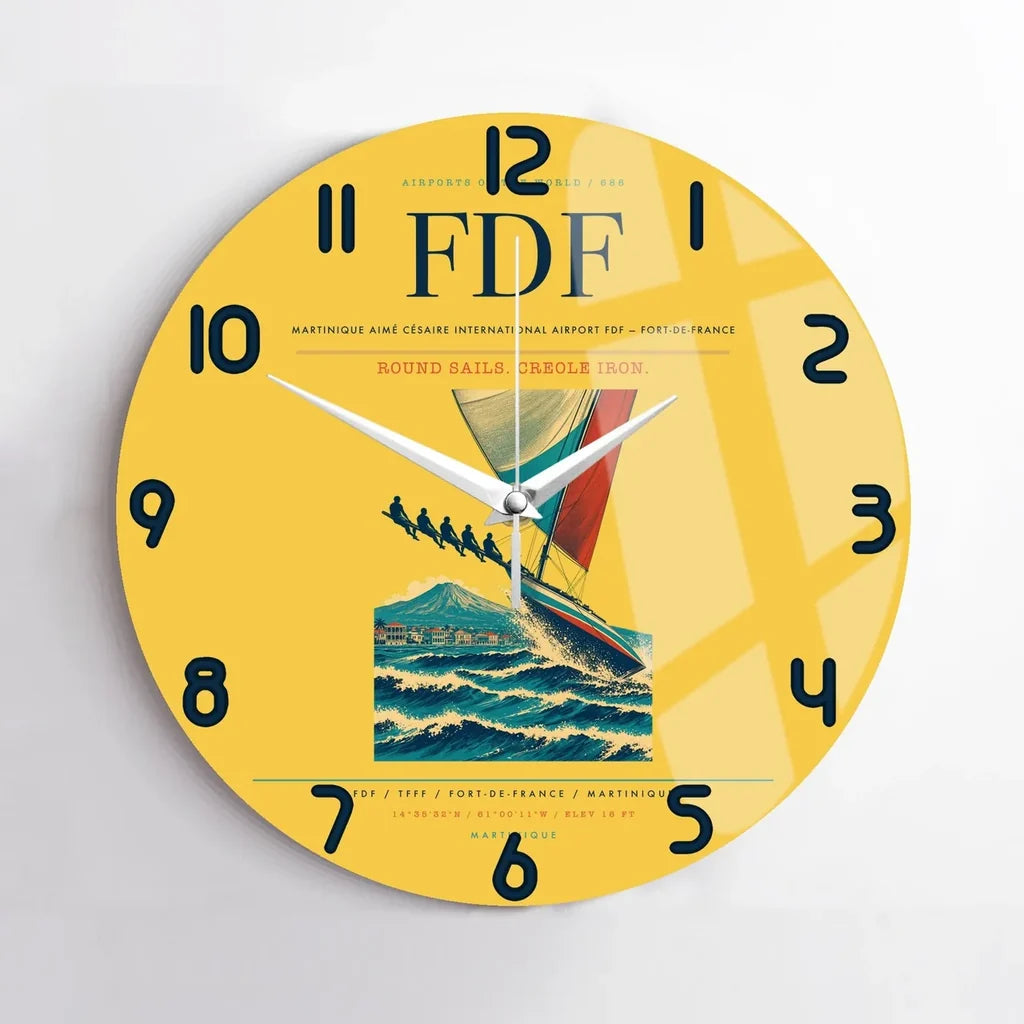 Martinique Aimé Césaire International Airport (FDF) design on yellow no frame wall clock