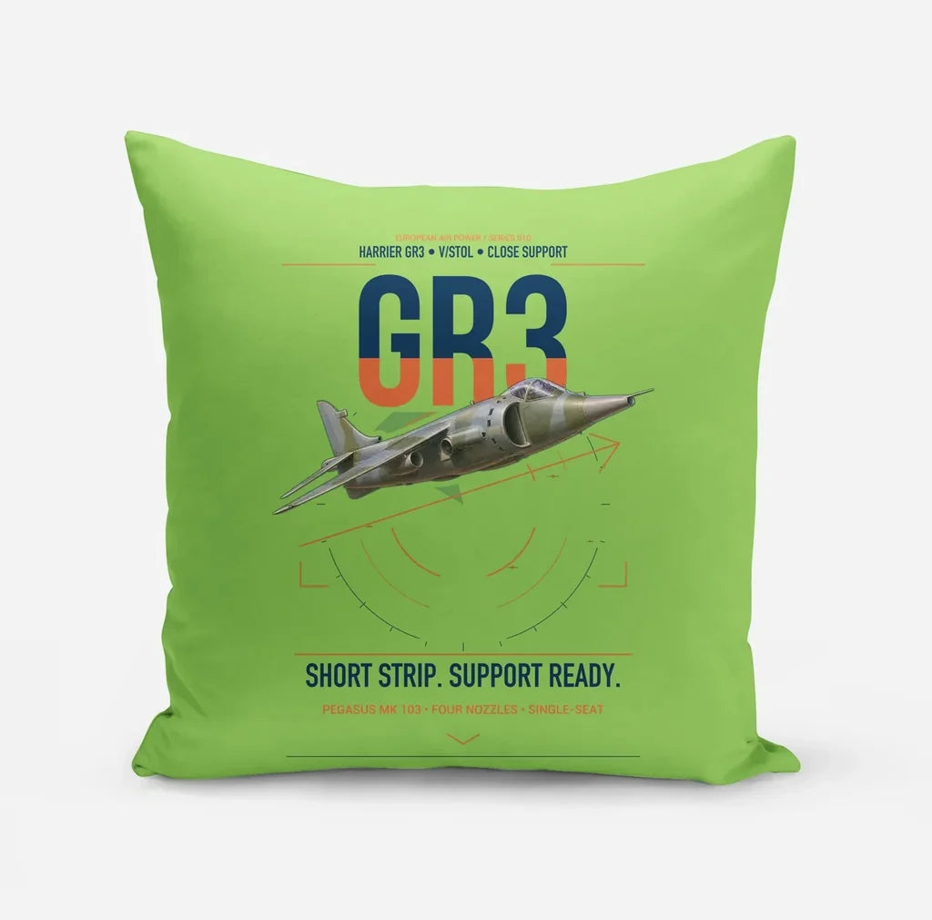 Hawker Siddeley Harrier GR3 design on light green pillow
