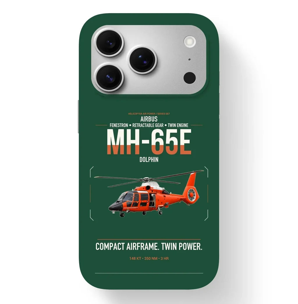 Airbus MH-65E Dolphin design on dark green magsafe iphone case, for iPhone 17 Pro