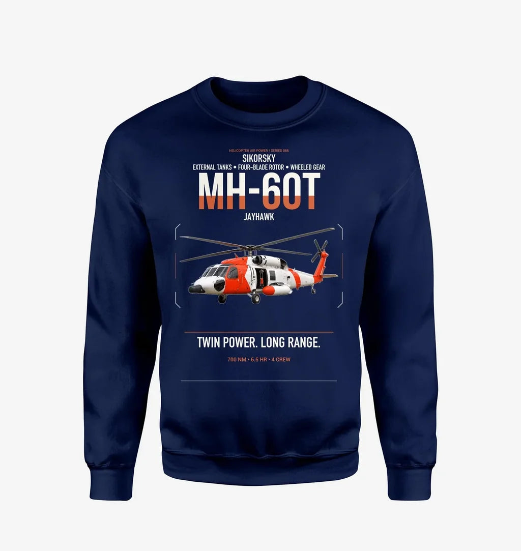 Sikorsky MH-60T Jayhawk design on navy blue sweatshirt