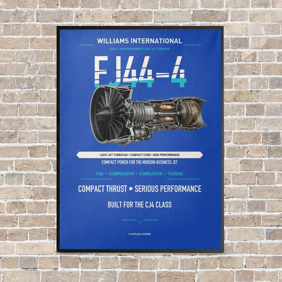 FJ44-4 vertical canvas print - framed - blue background