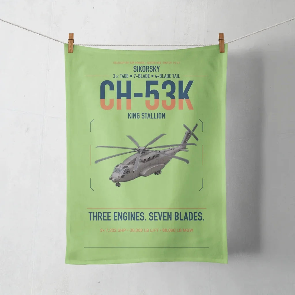 Sikorsky CH-53K King Stallion design on light green towel
