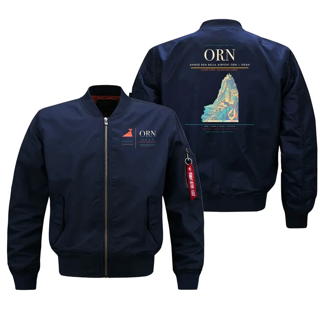 Ahmed Ben Bella Airport (ORN) design on blue bomber jacket