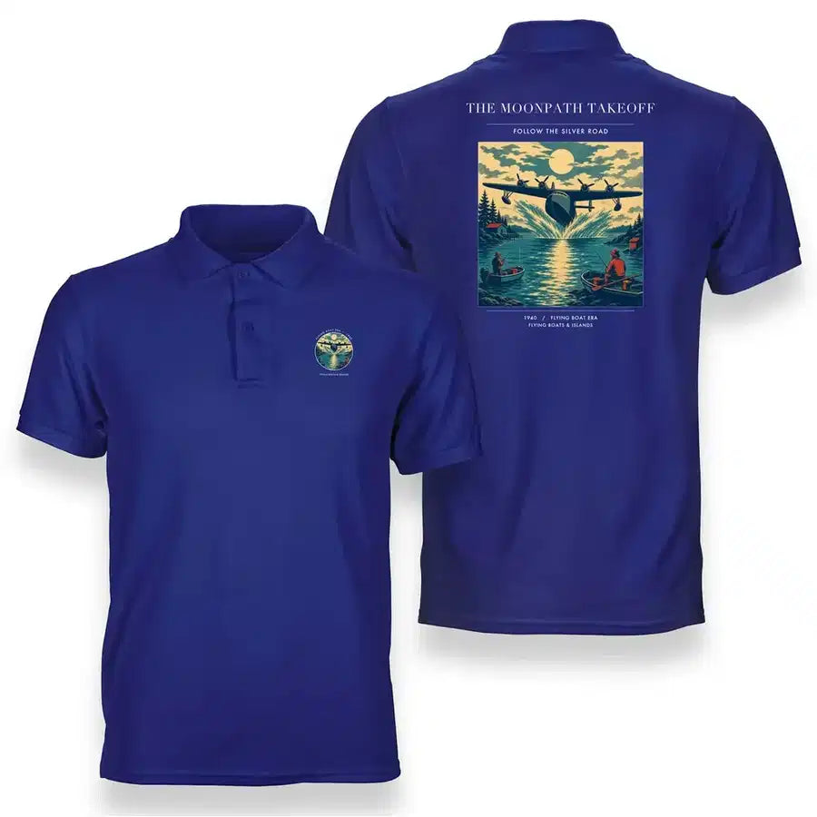VINTAGE G4441 - The Moonpath Takeoff - Double-Side Polo T-Shirt design on blue