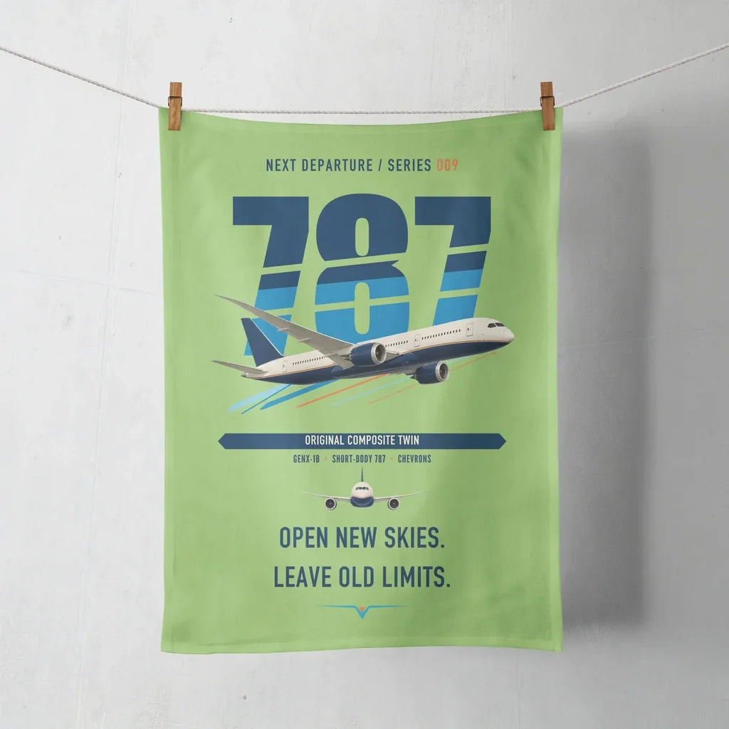 Boeing 787-8 Dreamliner design on light green towel