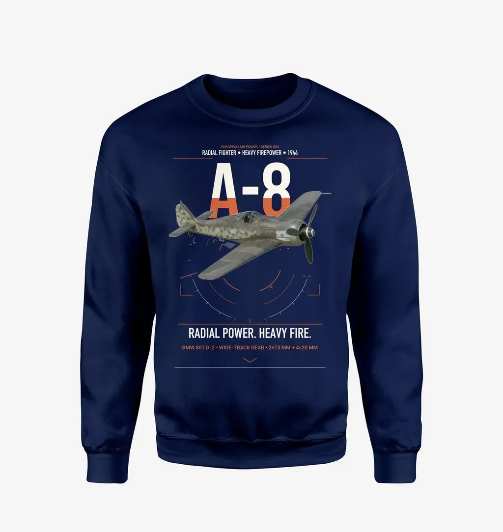 Focke-Wulf Fw 190A-8 design on navy blue sweatshirt