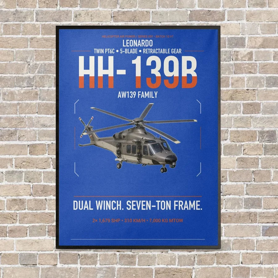 Leonardo HH-139B vertical canvas print - framed - blue background