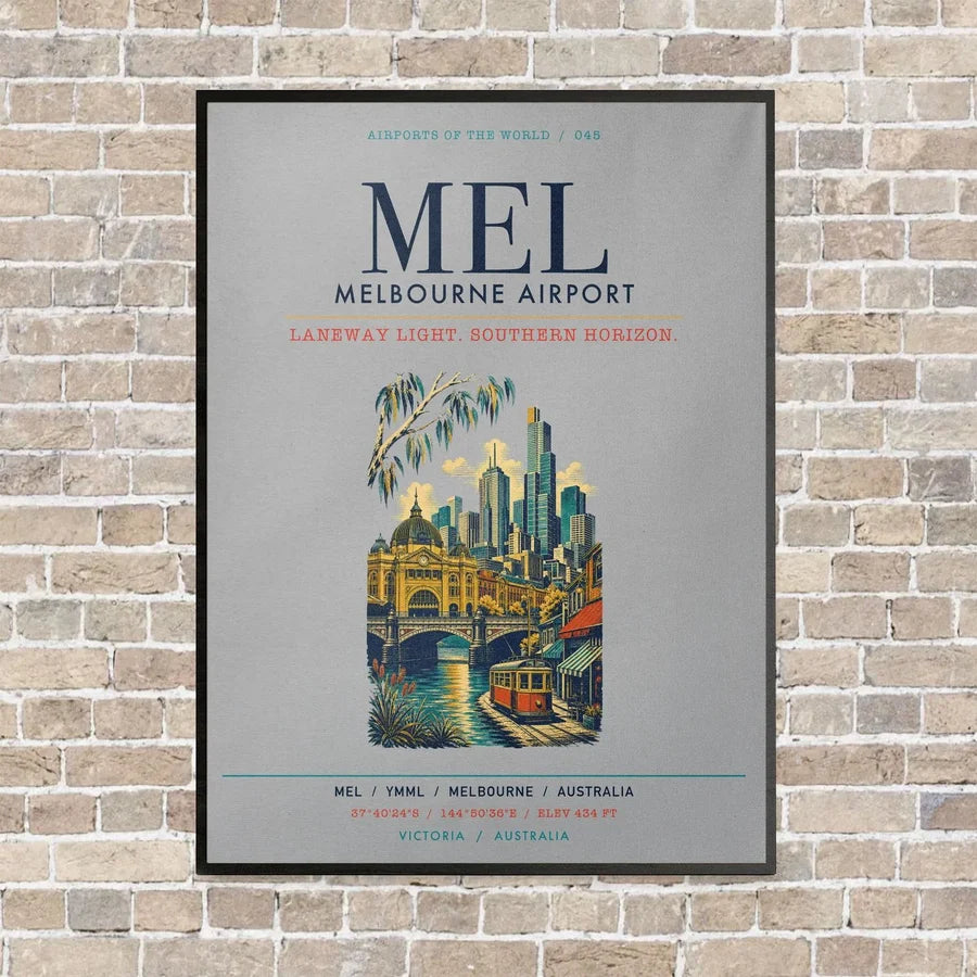 Melbourne Airport MEL vertical canvas print - framed - light gray background